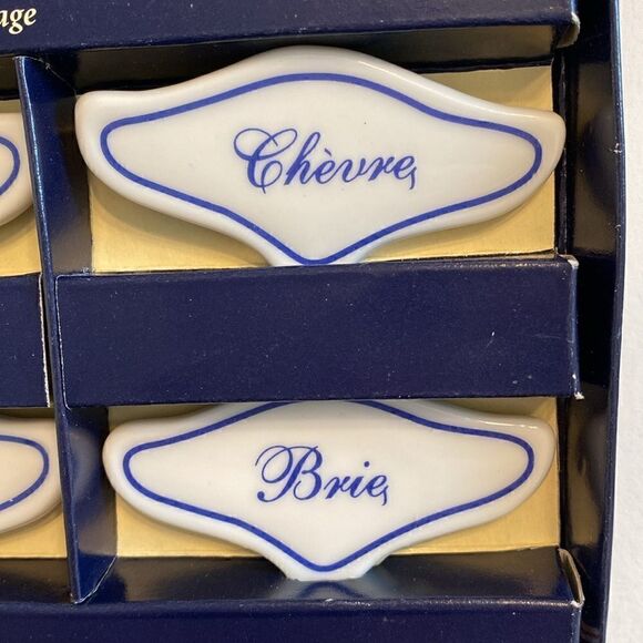 Restoration Hardware French Inspired Ceramic Cheese Markers Set Of 6 White Blue - Picture 4 of 8